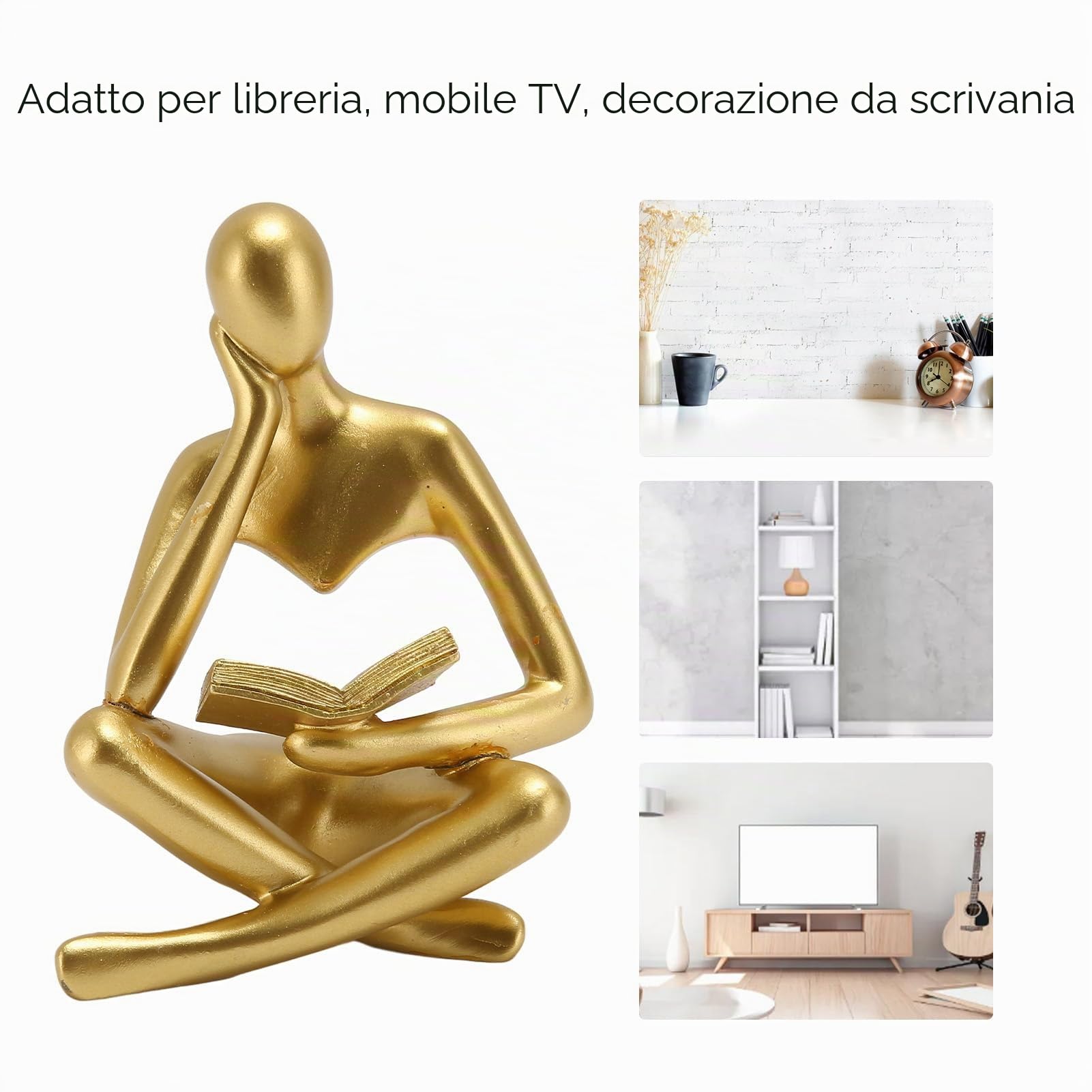 HERCHR Pensatore Statuetta, Sculture Innovativa Signora Lettura Polpa Stampaggio Ufficio Studio Libreria Ornamenti(oro)
