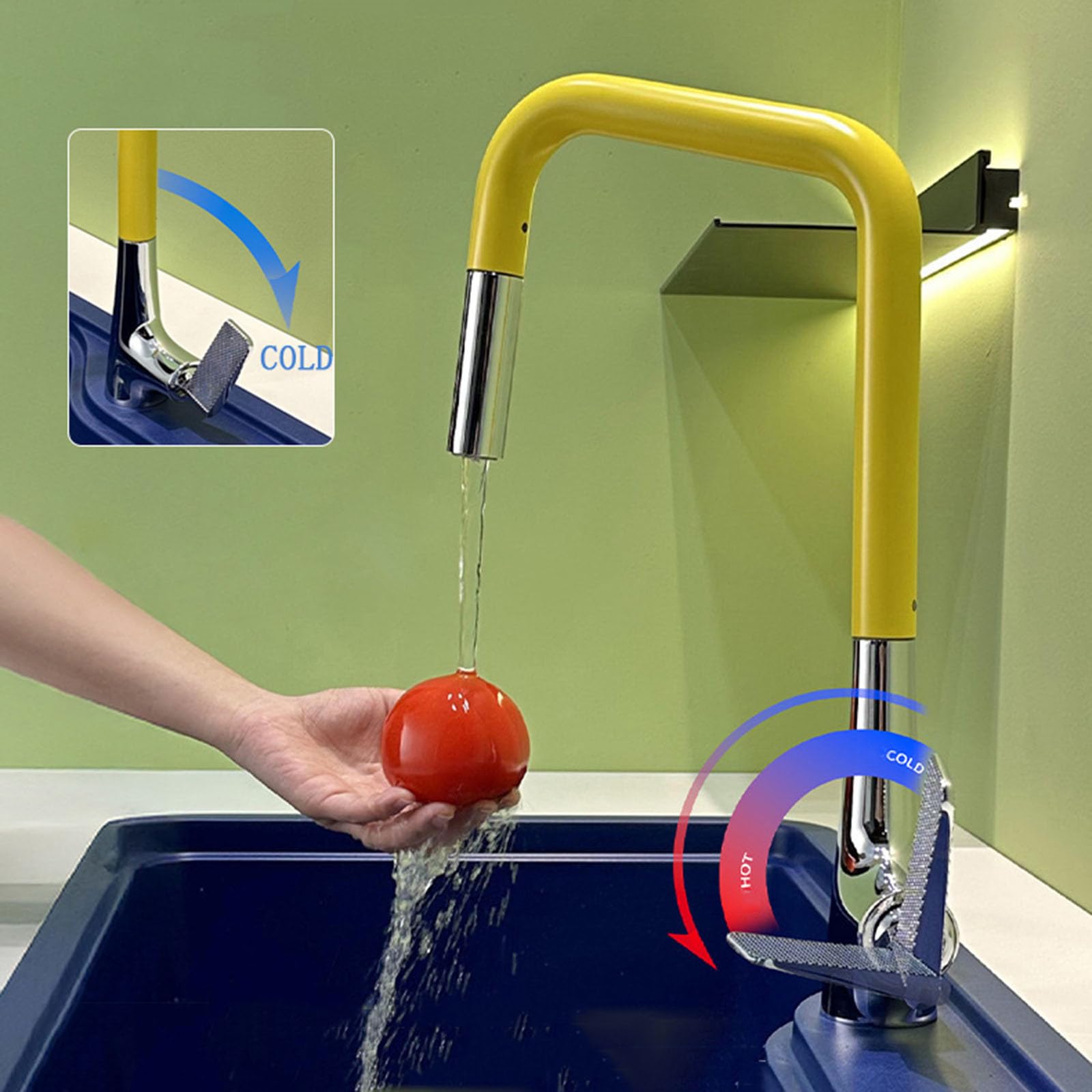 Grifo Cocina Caño Alto Extraible 2 Modos Grifo Fregadero Extensible Monomando,amarillo