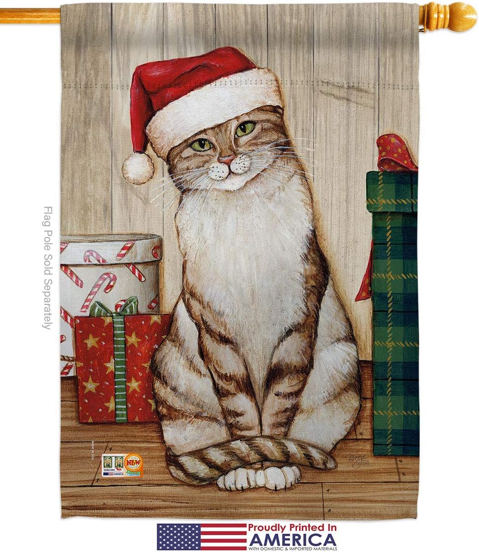 Christmas Kitty House Flag Wintertime Winter Wonderland Snowflake Snowman Ice Skate Season Snow Small Decorative Gift Yard Banner Made In USA 28 X 40