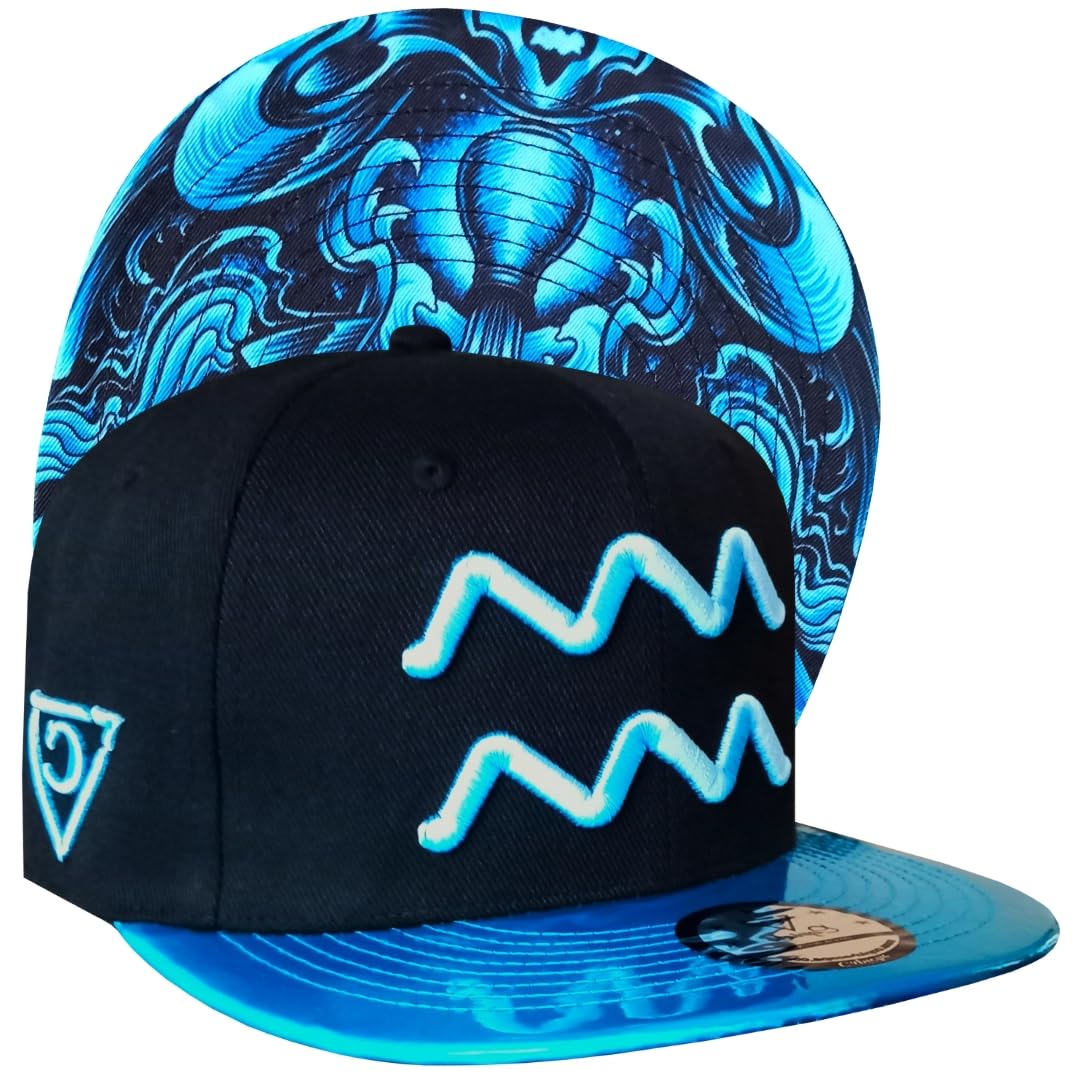 Capiche [99+ Variations] Aquarius Snapback Cap [Zodiac] - Star Pattern Embroidery, Zodiac Themed Art, Adjustable Cap for Aquarius and Astrology Fans