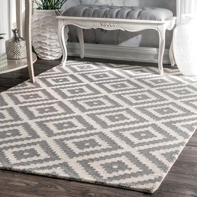 Image of Hand Tufted Wool Carpets Anti Shedding Rug Modern Carpets for Living Room Size 5x8 Feet