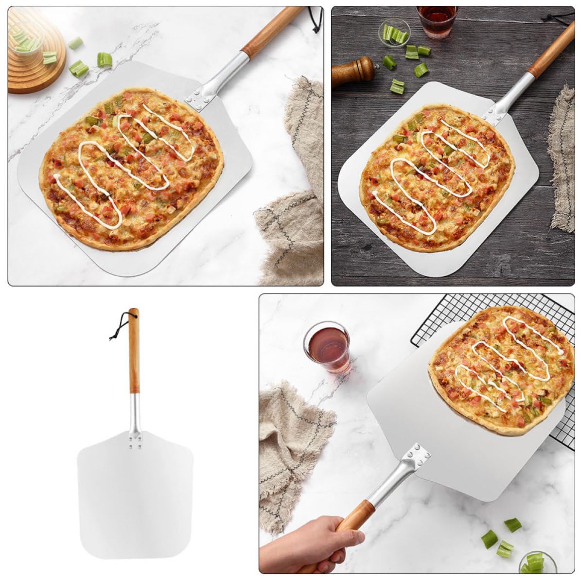 Artibetter Spatule à Pizza en Aluminium avec Manche en Bois Ustensile Cuisine Pratique et Facile à Ranger pour Pizzerias et Restaurants Occidentaux