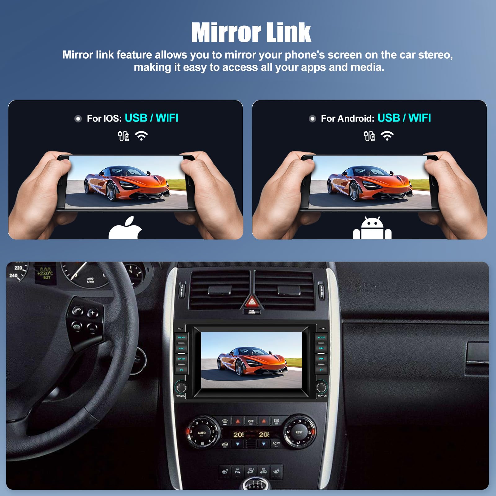 2G+64G Android 13 Autoradio Mit Bildschirm 7 Zoll für Mercedes-Benz A-Klasse W169/B-Klasse W245/Viano/Vito W639/Sprinter W906 Doppel Din Radio Carplay Android Auto mit WiFi/GPS/Bluetooth/FM RDS/EQ/SWC