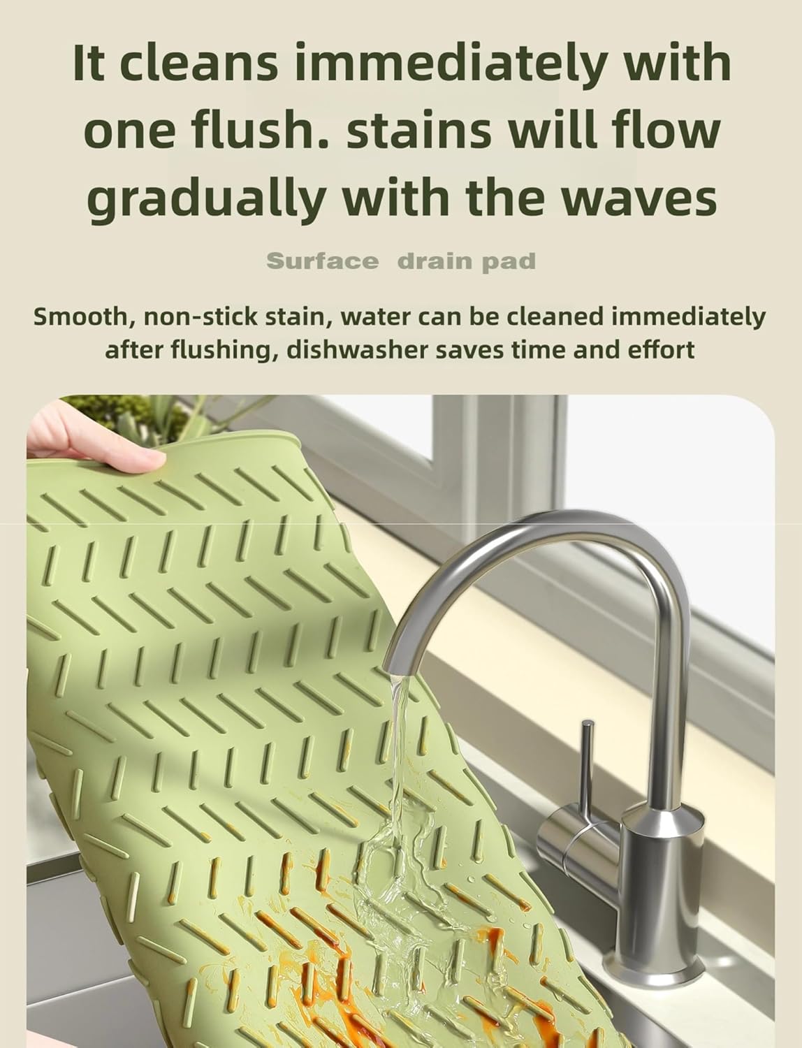 Dish Drying Mat for Kitchen Counter, Foldable Dish Drain Mat Sink Mat, Silicone Large Dish Drying Pad, Easy Clean Non-Slipping Heat Resistant Dish Rack Mat(Cream,40x30cm/15.7x11.8in)