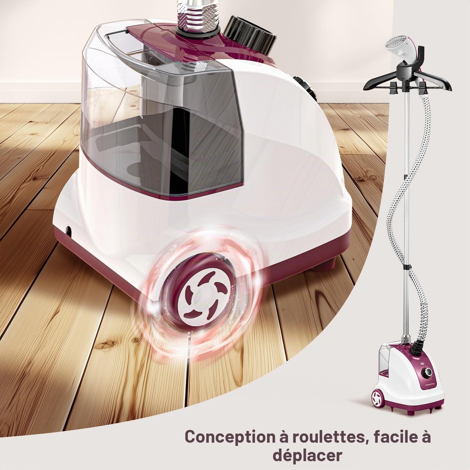 VINATO Defroisseur Vapeur Vertical, Repasseur Vapeur Vertical avec Réservoir d'eau de 1,35 litre, 11 Fonctions Vapeur Clothes Steamer, Brosse Vapeur Pour Tous Types de Textiles - 1950W