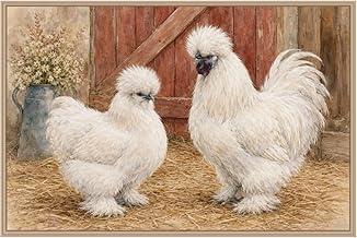 White Silkie Chicken Poster, Hen and Rooster Farmhouse Wall Art, Rustic Barn Poultry Decor