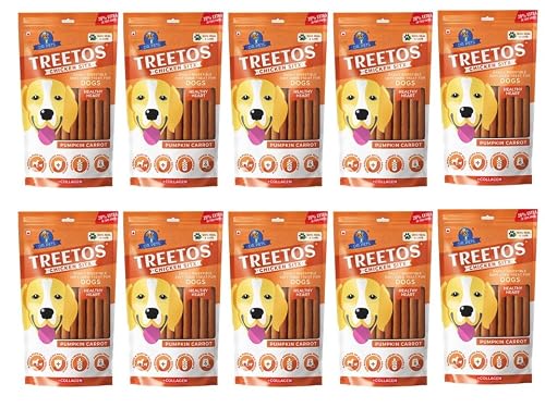 Dr. Pets Pack of 10 Pumpkin Carrot Dog Chew Sticks, Dental Stick, Calcium Bone and Chicken Dog Biscuits Healthy Treats and Training Snacks Long Lasting Chew Sticks for Small and Large Breed