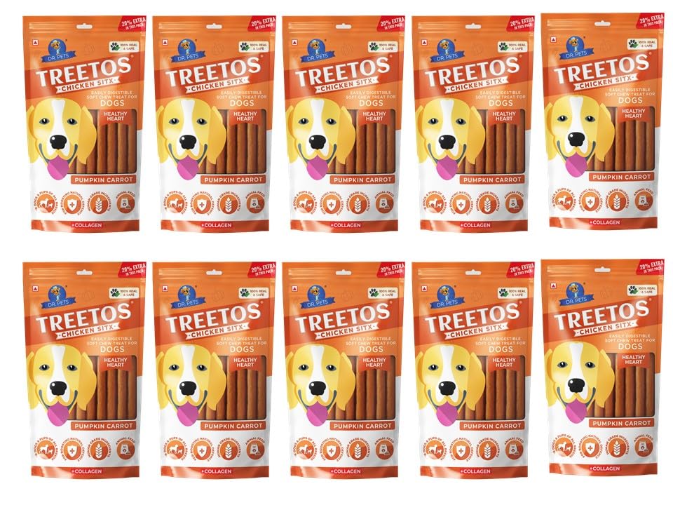 Image of Dr. Pets Pack of 10 Pumpkin Carrot Dog Chew Sticks, Dental Stick, Calcium Bone and Chicken Dog Biscuits Healthy Treats and Training Snacks Long Lasting Chew Sticks for Small and Large Breed