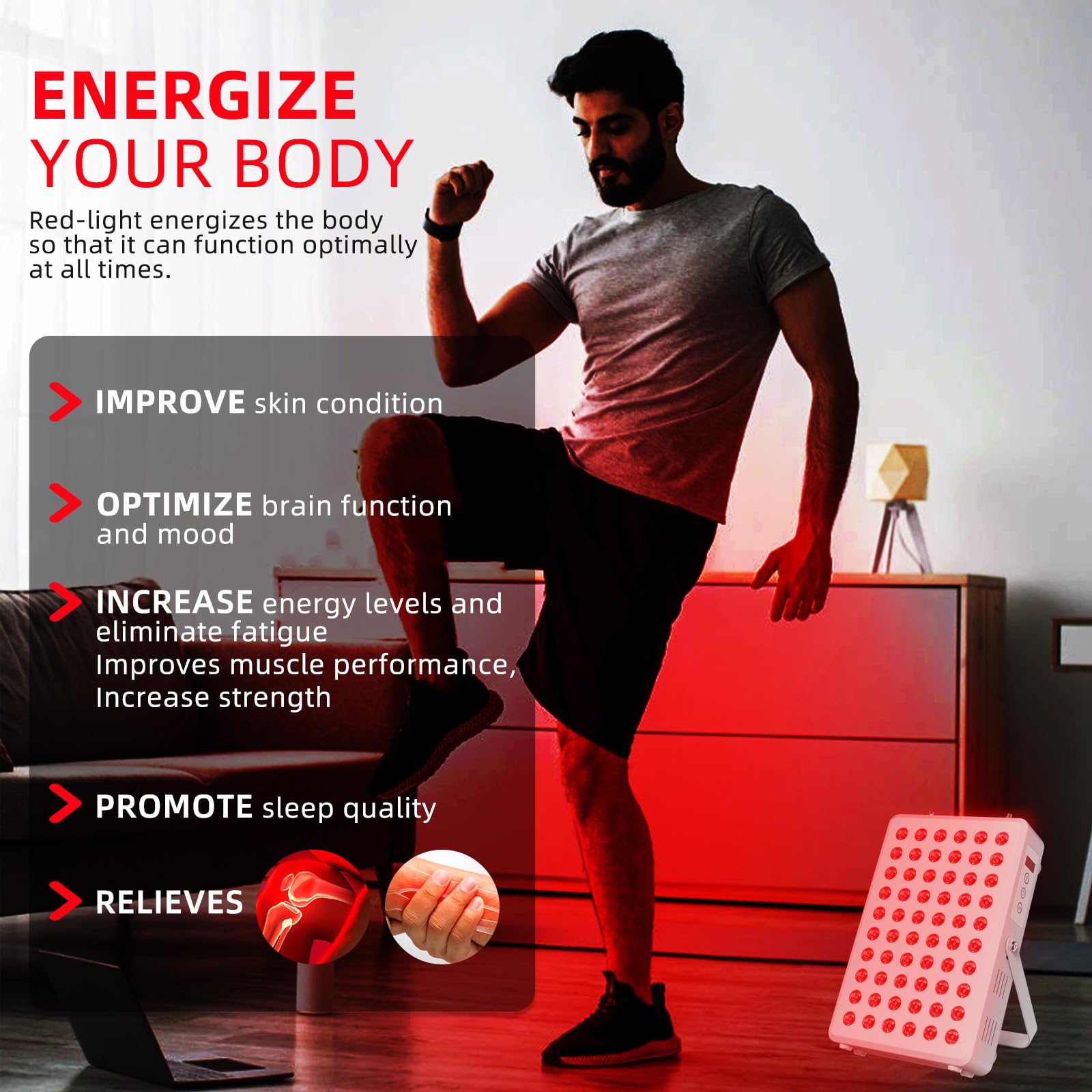 Red Light Panel for Body and Face, 660nm Red 850nm and Near Infrared, Remotcontrol 60 LEDs Red Light Therapy Panel, Used to Promote Sleep, Improve The Body, Relieve Muscle Fatigue (E-300-Wtite)