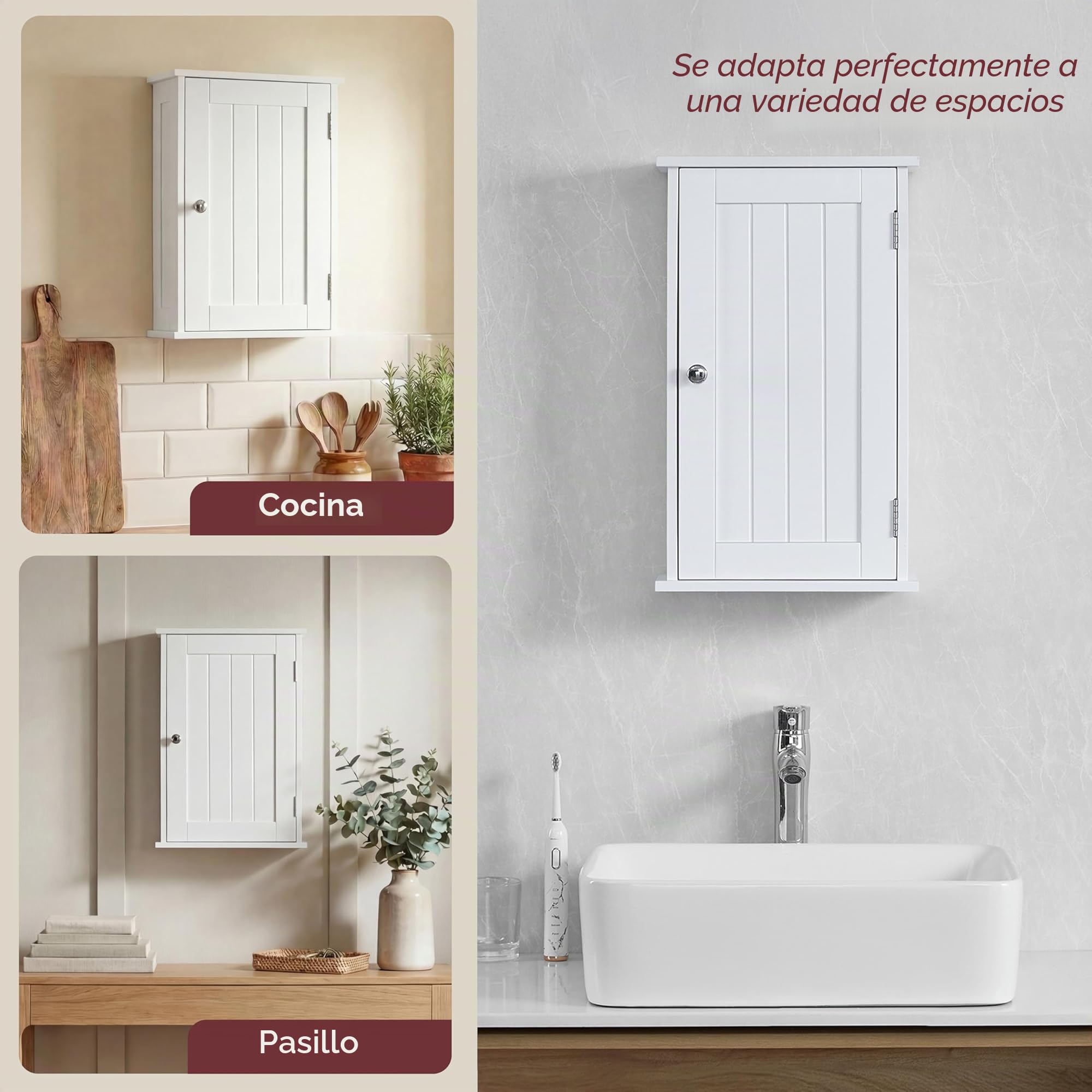 Home Discount - Armario de baño con un estante de almacenamiento montado en la pared, color blanco, modelo Priano.