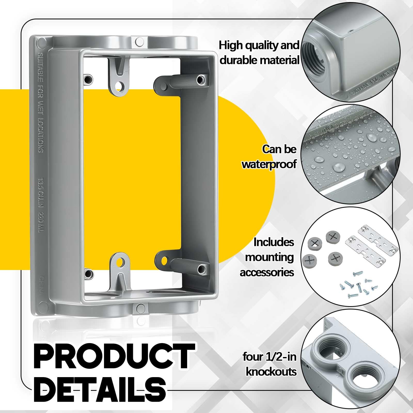 Juexica 2-Pack Weatherproof Electrical Box Extenders – UL Listed, Aluminum, 1-Gang