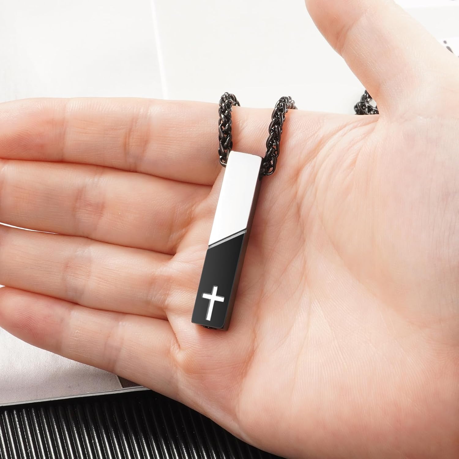 XIUDA Cremation Urn Necklace for Ashes Urn Jewelry Cross Cube Ash Necklace Memorial Pendant Keepsake Jewelry for Men Women - Image 4