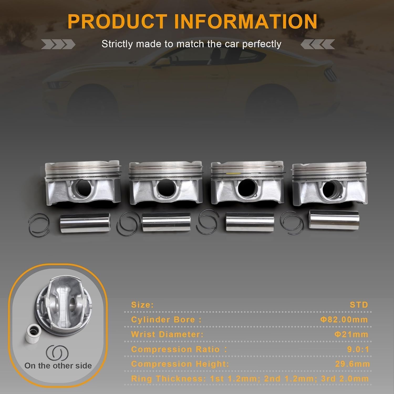 32213692 32213040 31375565 4Pcs Pistons & Piston Rings Set STD 82.0mm 2.0T Compatible with Volvo S60 S90 XC60 XC40 XC90 V40 V60 V90 B4204T