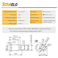 Vista 2 de STARELO 5 piezas Interruptor de botón LED momentáneo de 12 mm con carcasa negra y pre-cableado, interruptor de botón a prueba de agua IP65, 1NO 1