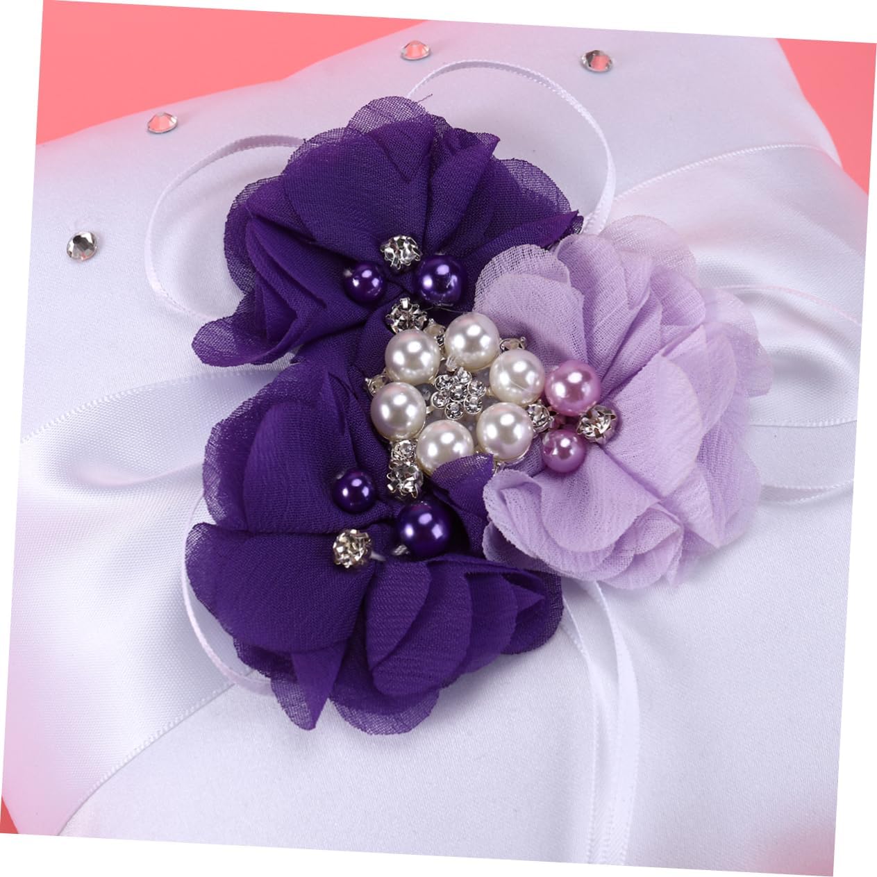 Kichvoe 4pcs Wedding Ring Pillow with Chic Pearl Flowers Flower Basket Notebook and Pen Holder for Bride Ceremony Taro Color Purple Floral Design