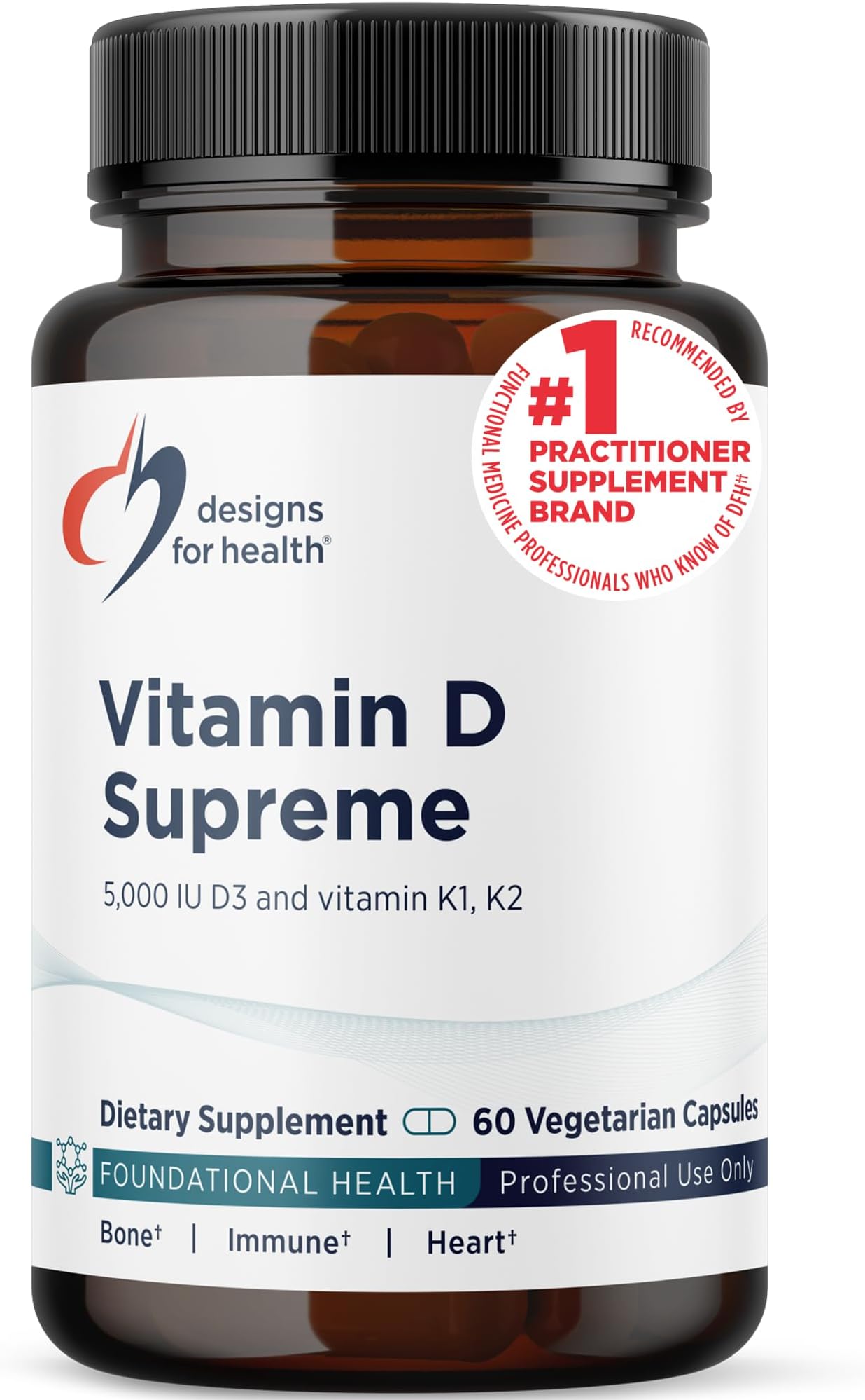 Vitamin D Supreme - Vitamin D 5000 IU with 2000mcg Vitamin K as MK4 for Bone Health, Heart Health, Mood & Immune Support - Vitamin D3 Enhanced with GG Supplement (60 Capsules)