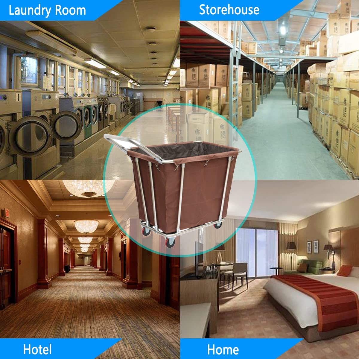 SDdPulse Carrito de lavandería de acero inoxidable resistente con ruedas – Cesta de lavandería comercial con bolsas extraíbles y asa – Cesta clasificadora móvil para uso doméstico y hotel, azul-B
