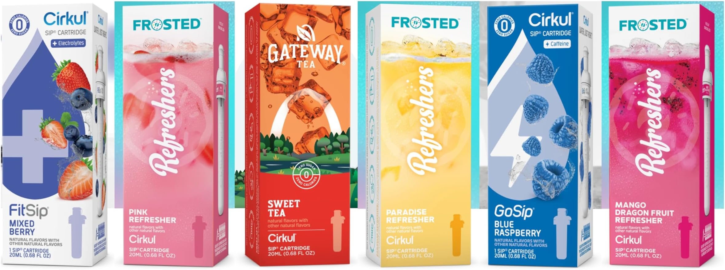 6 Hydrate Flavor Cartridges (Mixed Berry, Pink Refresher, Sweet Tea, Paradise Refresher, Blue Raspberry and Mango Dragon Fruit Refresher) Zero Calories, No Sugar and NO Artificial colors