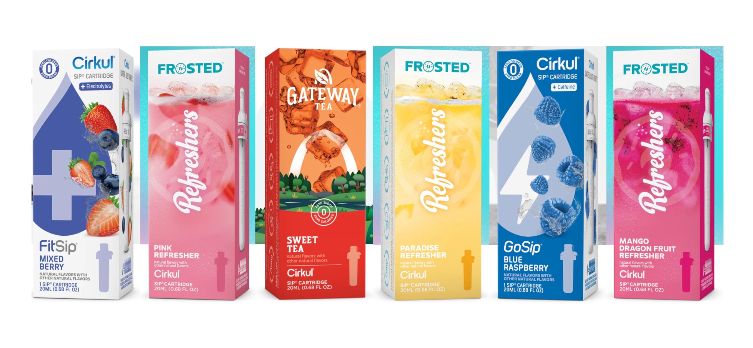 6 Hydrate Flavor Cartridges (Mixed Berry, Pink Refresher, Sweet Tea, Paradise Refresher, Blue Raspberry and Mango Dragon Fruit Refresher) Zero Calories, No Sugar and NO Artificial colors