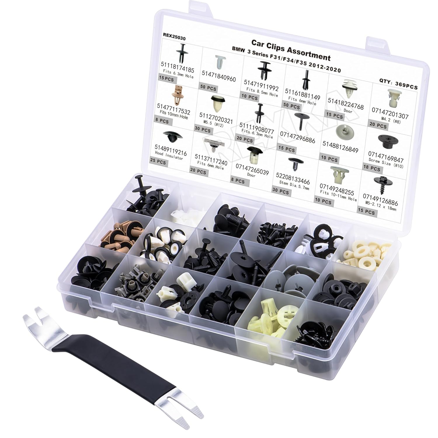 Rexka 390pcs Car Retainer Clips Fasteners Assortment-18 Most Popular Sizes Auto Push Pin Rivets for BMW X1 2019-2022