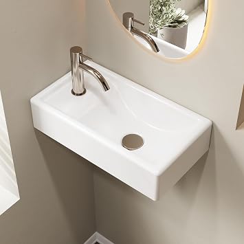 Wall Mount Bathroom Sink, Rectangular, 16" x 9", Left