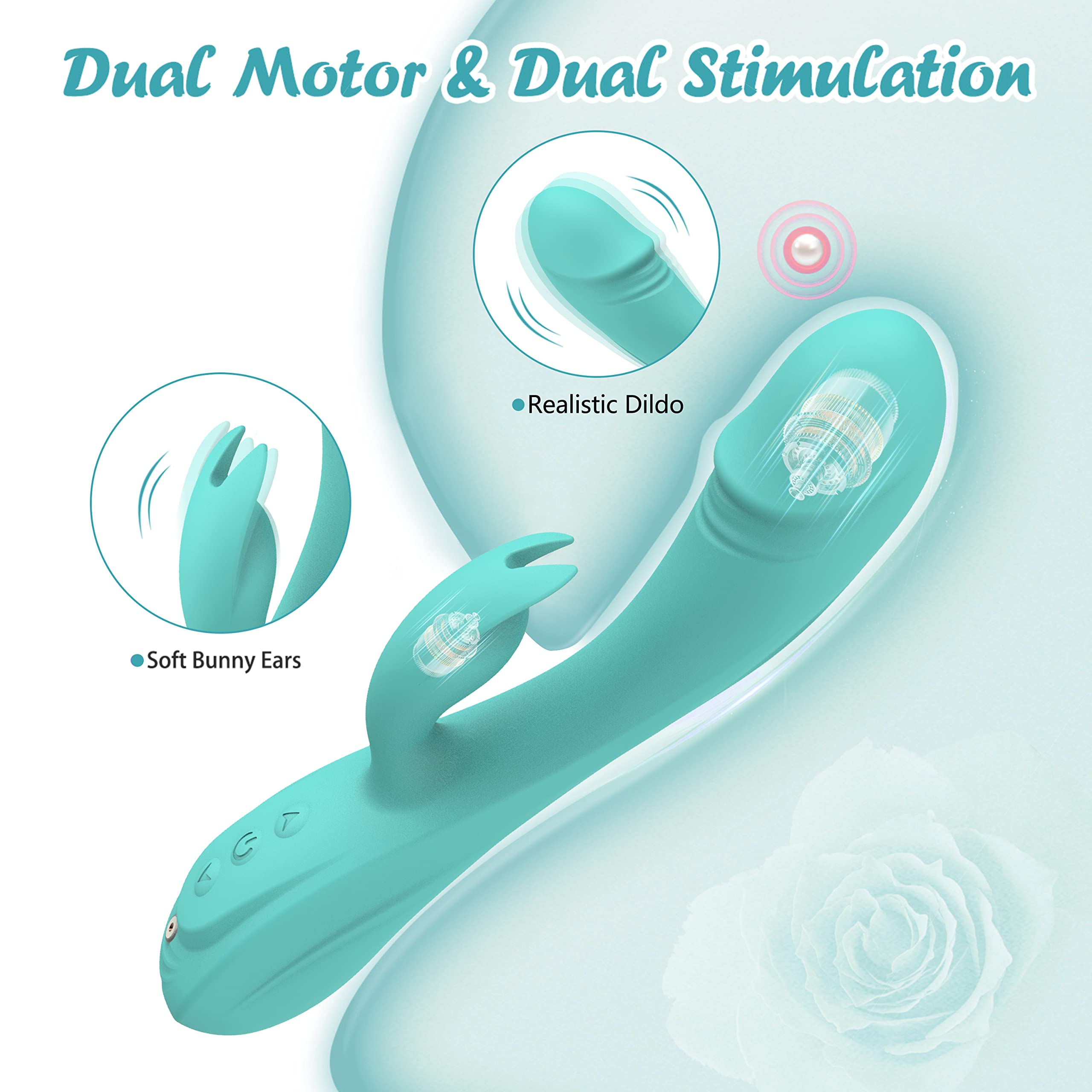 Consolador Vibrador 3en1 Juguetes Sexuales para Mujeres,7 * 7 Modo Vibradores CKSOHOT 8.4'' Consoladores de Silicona,Carga Magnética Juguetes Sexuales Juegos para Adultos (Turquesa)