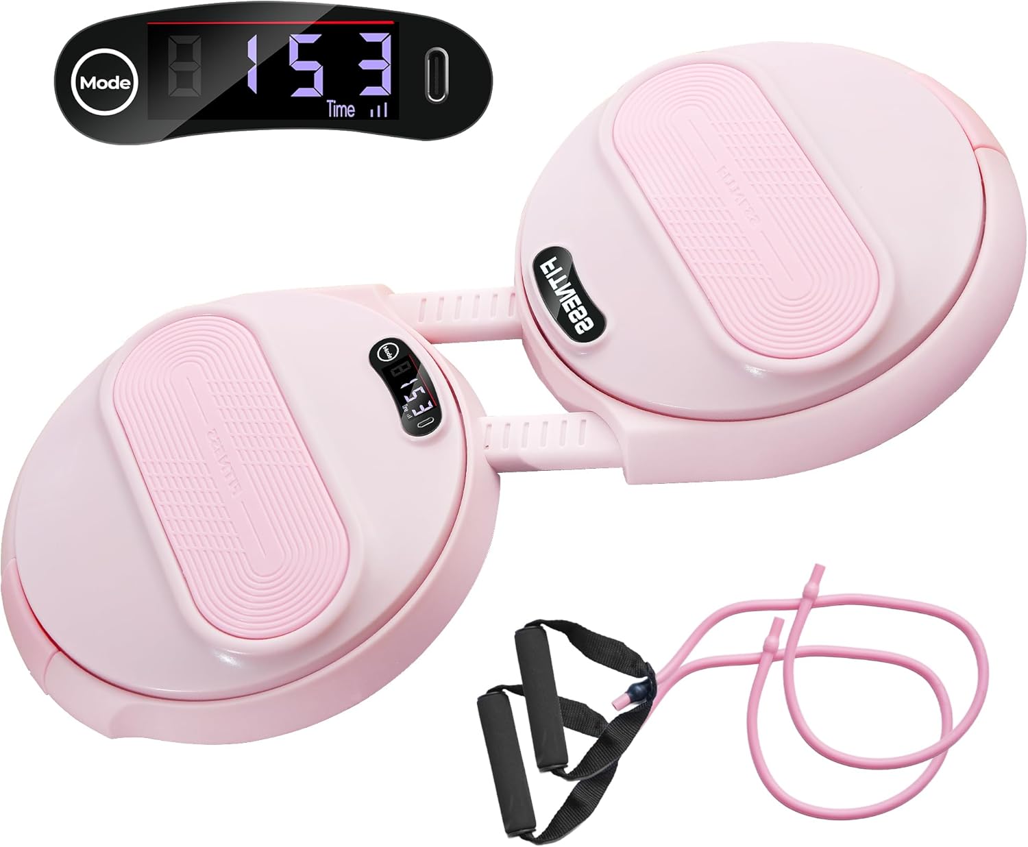 Waist Twisting Machine, Ab Twister Board, Adjustable Waist Twister with Intelligent Counting Lap & Calorie & Time , Waist Twister for Women Belly Fat with 2 Resistance Bands Pink