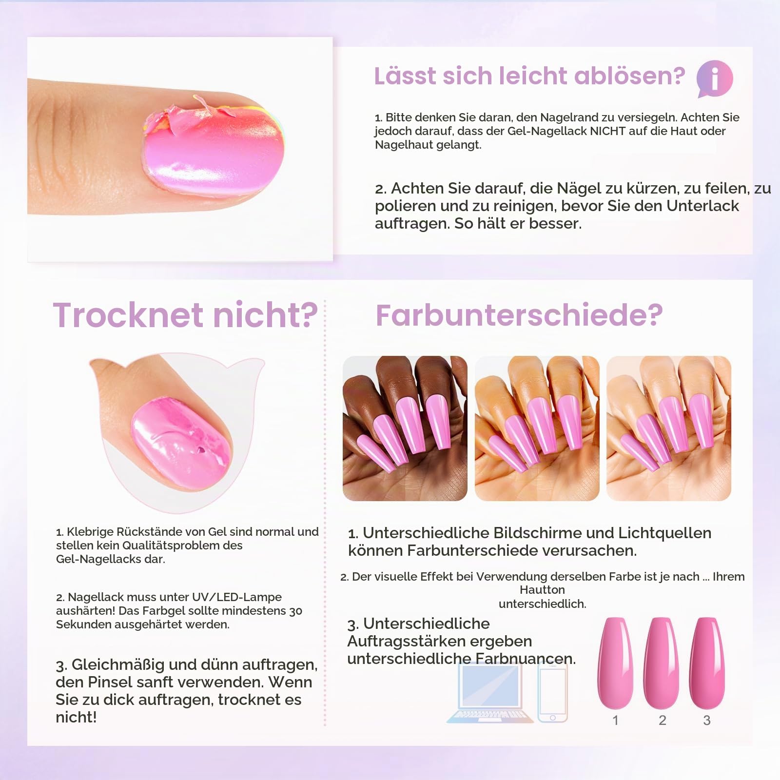 ROSALIND UV Nagellack Set, 50 Stück Rosa Grün Violett Blau Grau Gel Nagellack Set, Soak-Off UV LED Farbgel Gelnägel für Nagel Design Gel Nail Polish Geschenk