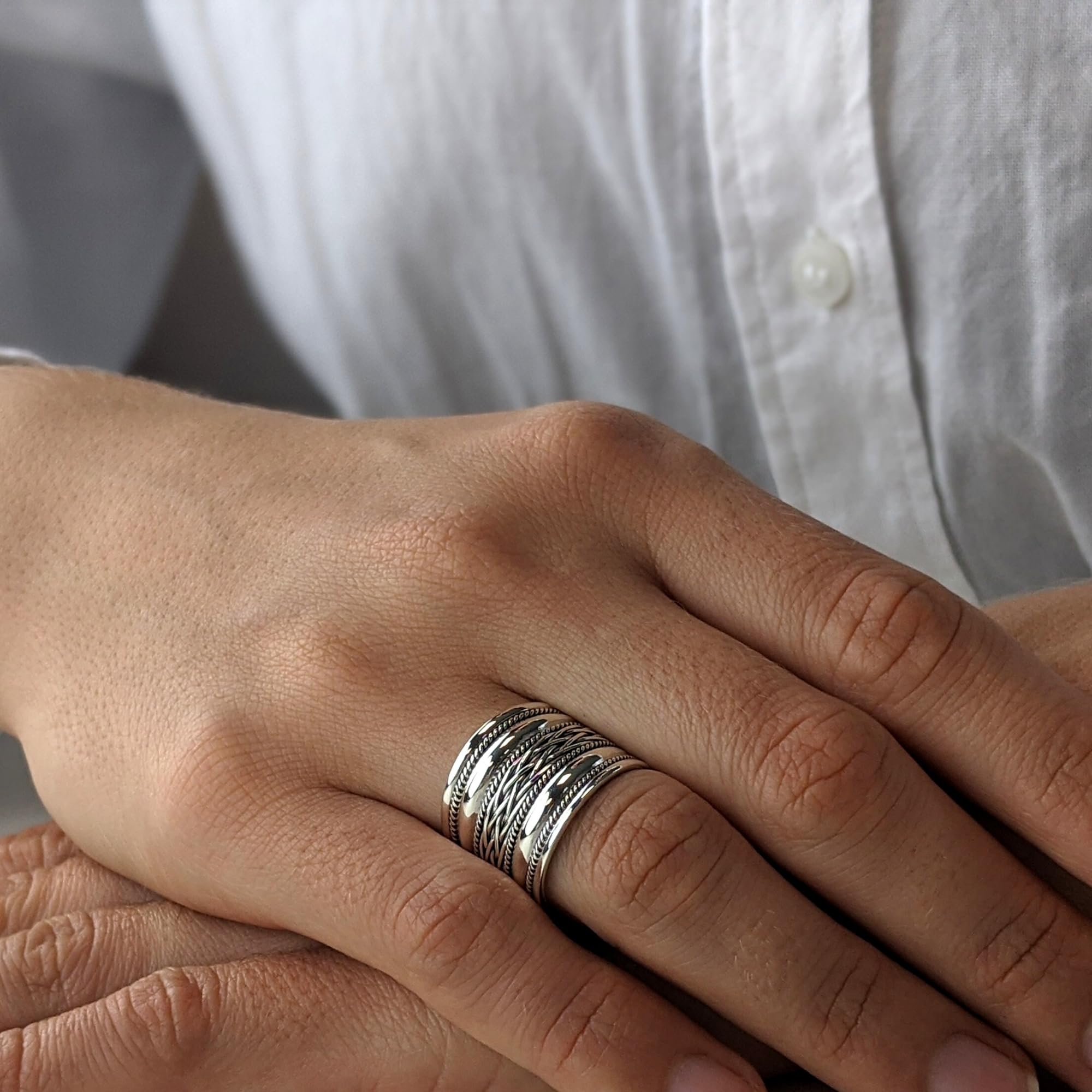 Silverly Anillos para el pulgar de plata de ley 925 para mujer | Anillo celta ancho para hombre con diseño de cuerda | Anillo de pulgar trenzado con barril | Anillos de compromiso