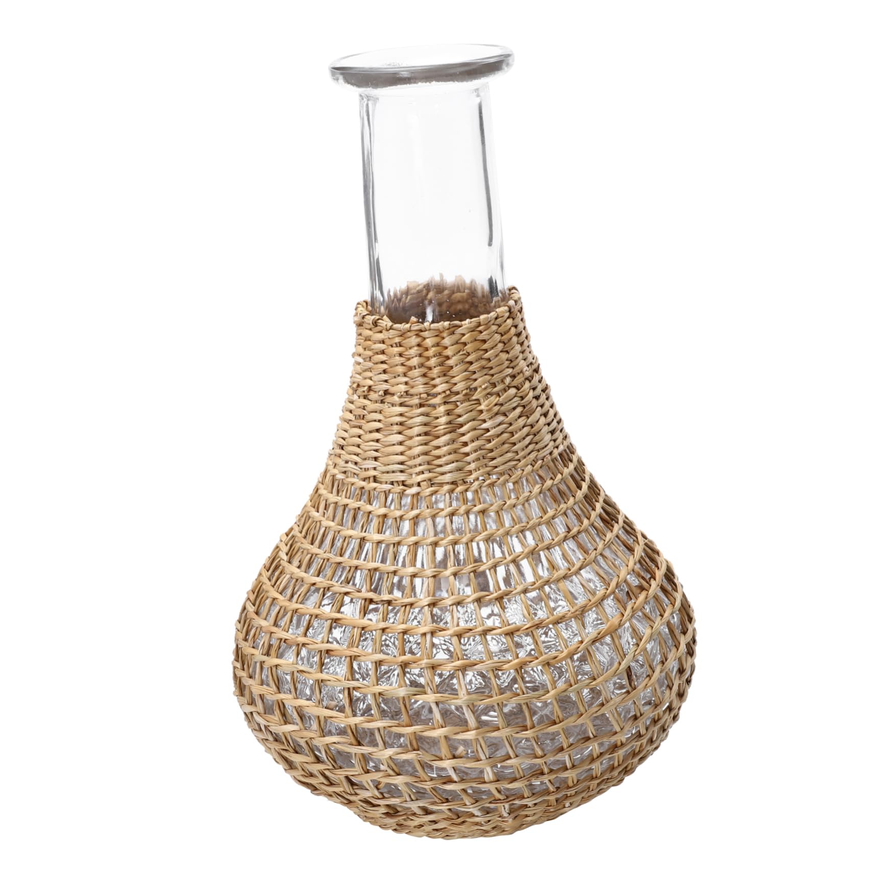Vase verre et rotin avec vase décoratif pour fleurs et bureau moderne