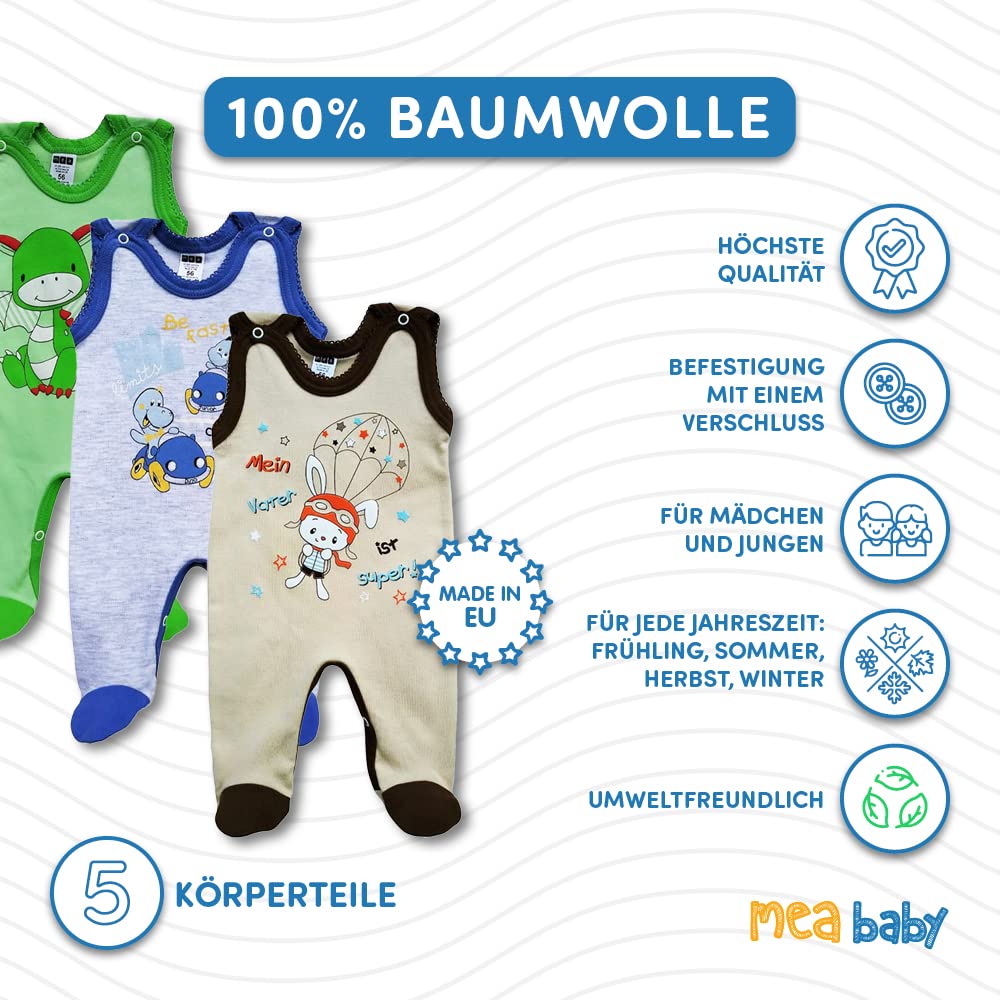 MEA BABY Tutine per Neonati | Tutine Senza Maniche | per Bambine e Bambini | Unisex | 100% Cotone | Body Colorati con Stampa | Confezione Multipla da 5 Pezzi