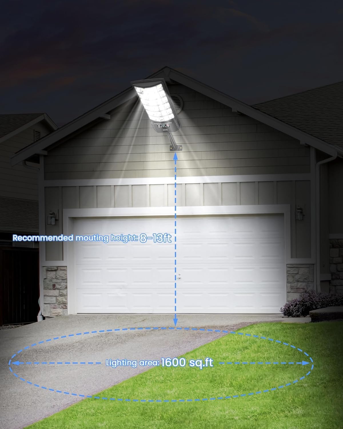 Gefolly Lampadaire Solaire Exterieur, 6500K Lampe Solaire Puissante avec Télécommande, IP67 Étanche Spot LED Extérieur Detecteur Pour Rue Garage Éclairage Public-4Pack