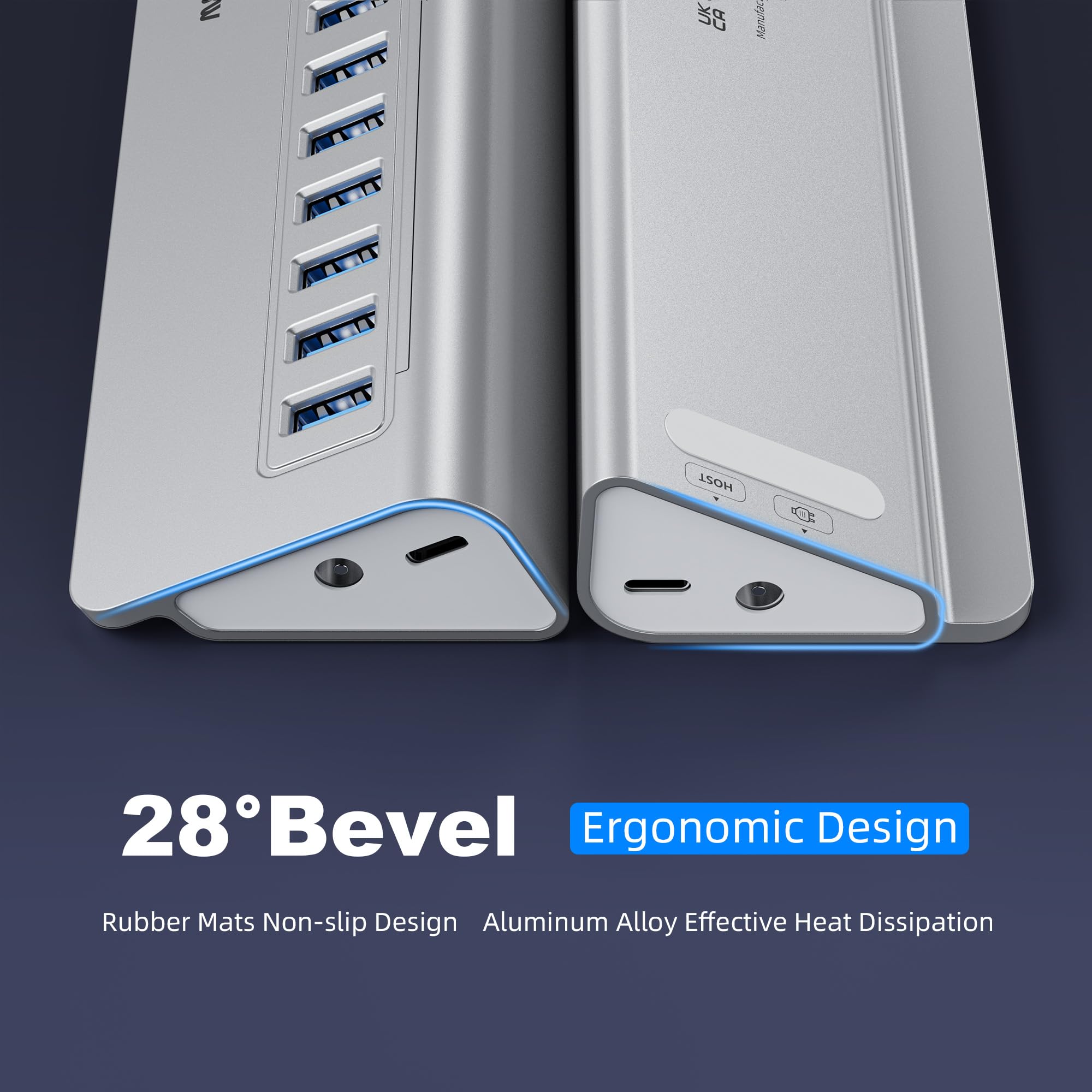 Hub USB alimenté 10 Gbit/s, concentrateur USB 3.2/USB A 16 ports intpw (16 x USB-A 3.2), hub USB alimenté avec adaptateur d'alimentation 65 W, câble de 90 cm, hub USB en aluminium pour PC/ordinateur