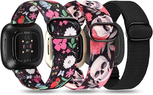 Miniatura 7 de TOYOUTHS Compatible con Fitbit SenseSense 2 BandVersa 3Versa 4 Bandas para mujeres y hombres, correa elástica ajustable de tela de nailon para