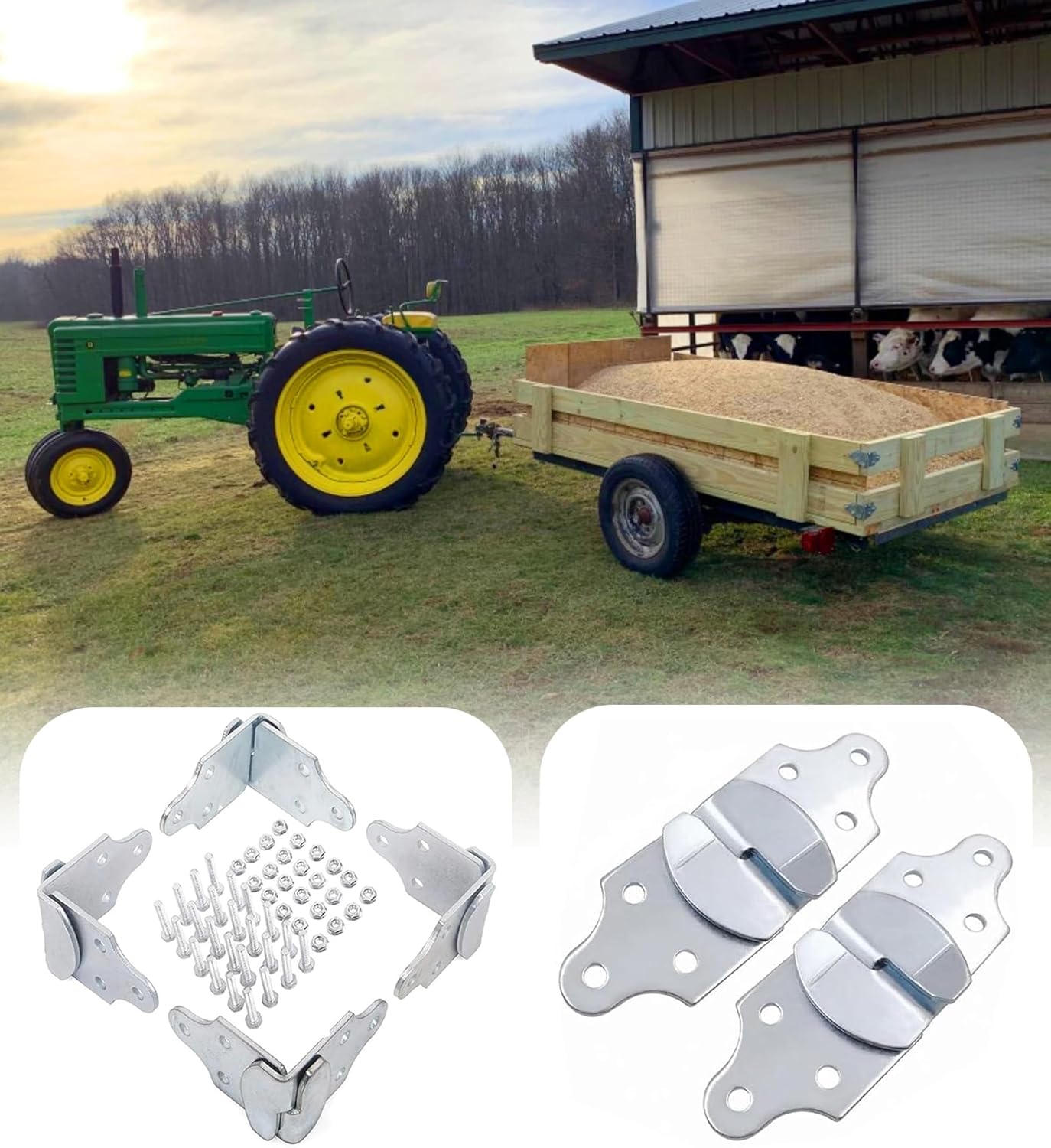 ELITEWILL 4 Sets Trailer Wood Panel Side Latch Rack and 2 Sets Straight Brackets Stake Body Gate Connector