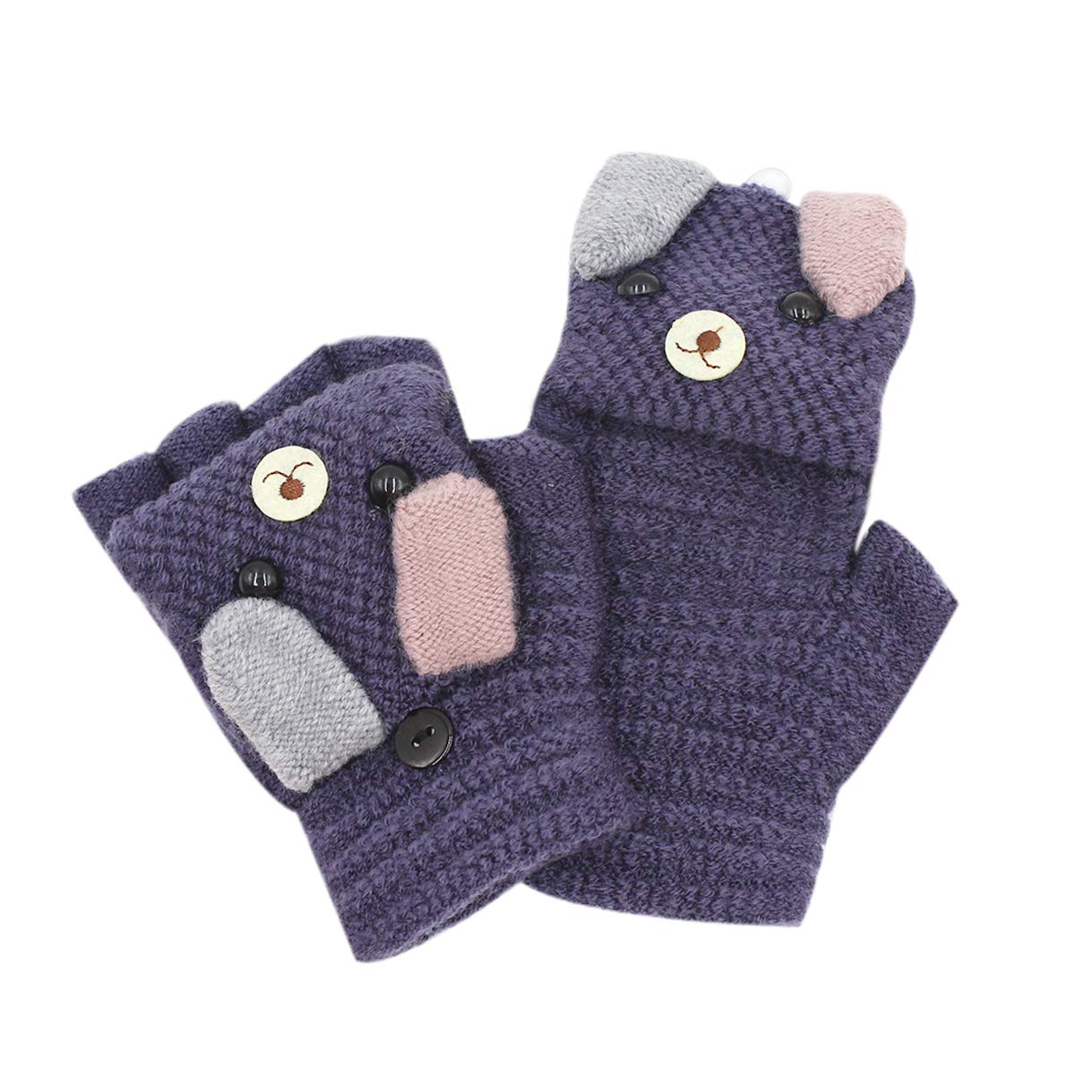 RARITYUS Unisex Warm Soft Winter Knit Gloves for Kids Boys Girls Glove with Dog Mittens (2 to 9Y)