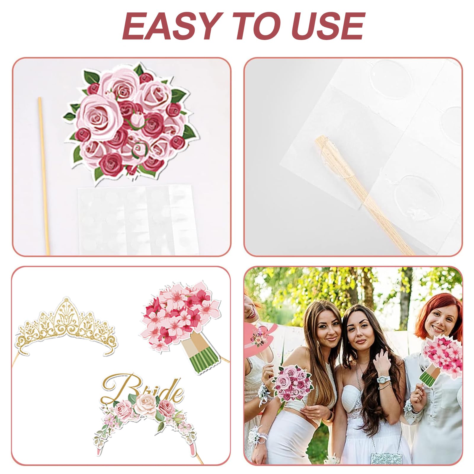 Fotoautomaten-Requisiten Teeparty Set – 28 Stück Mit Stab, Blumen-Teezeremonie Design, Für Geburtstagsfeiern & Selfies