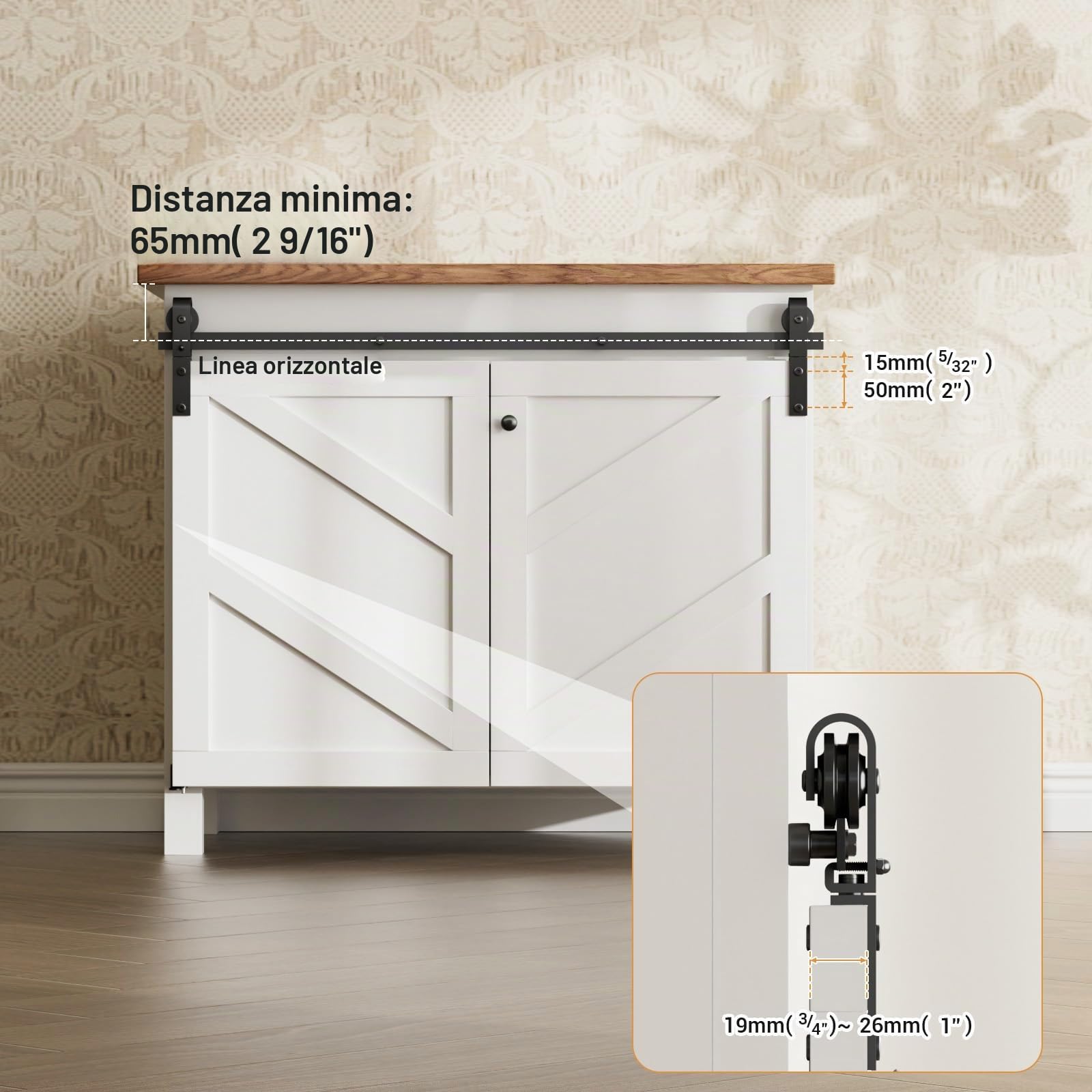 3FT/91.5CM Mini Porta Scorrevole Pieghevole Kit, Mini Set Completo di Accessori Per Porte Scorrevoli, Per Bypass Doppia Porte (senza ante dell'armadio)