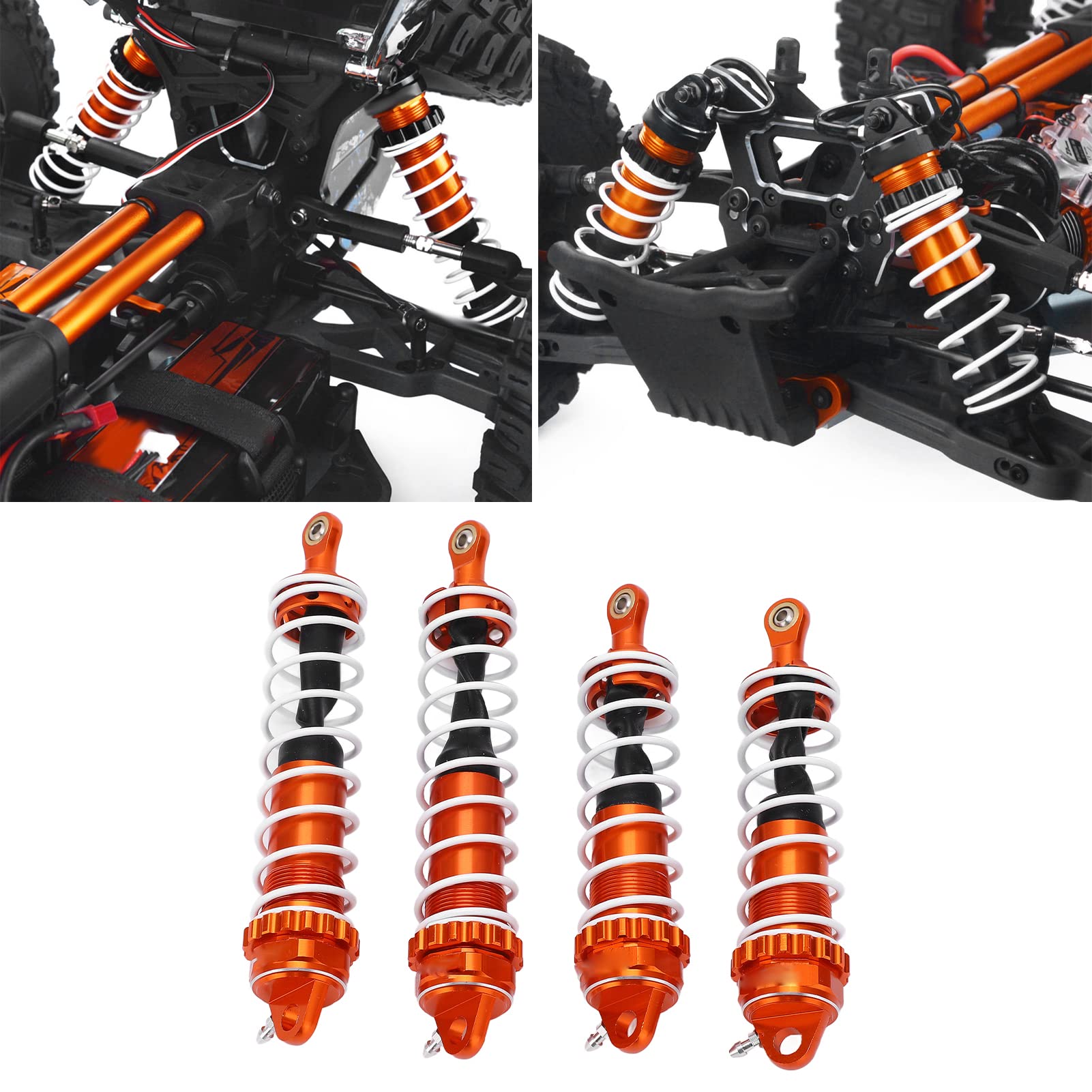 Wymiana amortyzatorów RC Sprężyny amortyzatorów ze stopu aluminium Amortyzatory z wysoką elastyczną sprężyną do ZD Racing 1/7 DBX07 Pojazd terenowy 120 mm przód 140 mm tył Pakiet (Pomarańczowy)