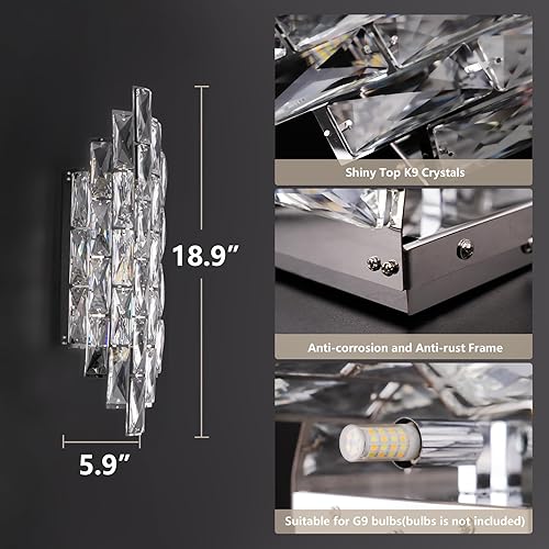 Miniatura 10 de Apliques de pared de cristal, modernos y lujosos, lámpara de pared cromada para interiores, lámpara de tocador de cristal, elegante iluminación de