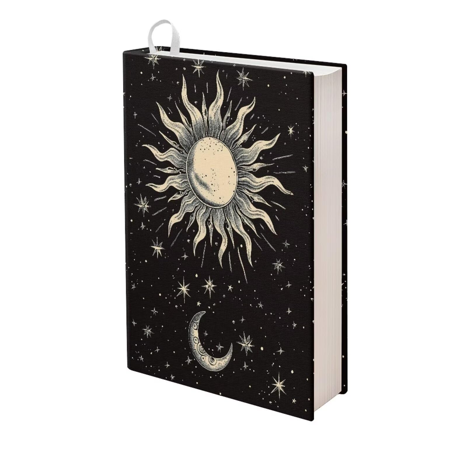 Tuoxiukan Sun and Moon Book Sleeve Cover for Paperback Black Washable Fabric Elastic Surface Hardcover Book Cover with Bookmark Belt