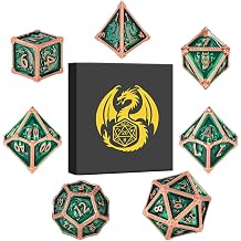 Metal Dice Set, Fly Dragon Pattern, 7pcs Polyhedral Metal DND Dice Set, DND Starter Set, D&D Gifts with Gift Box, Role Playing Board Games Accessories, Green