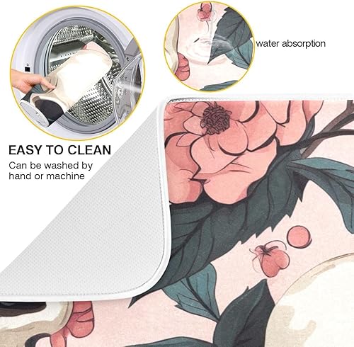 Miniatura 2 de Reversible Dish Drying Mats, Funny Skulls Pink Flowers Microfiber Coffee Bar Mat, Quick Drying Dish Drying Rack Mat Countertop Protector Mat, 16 x