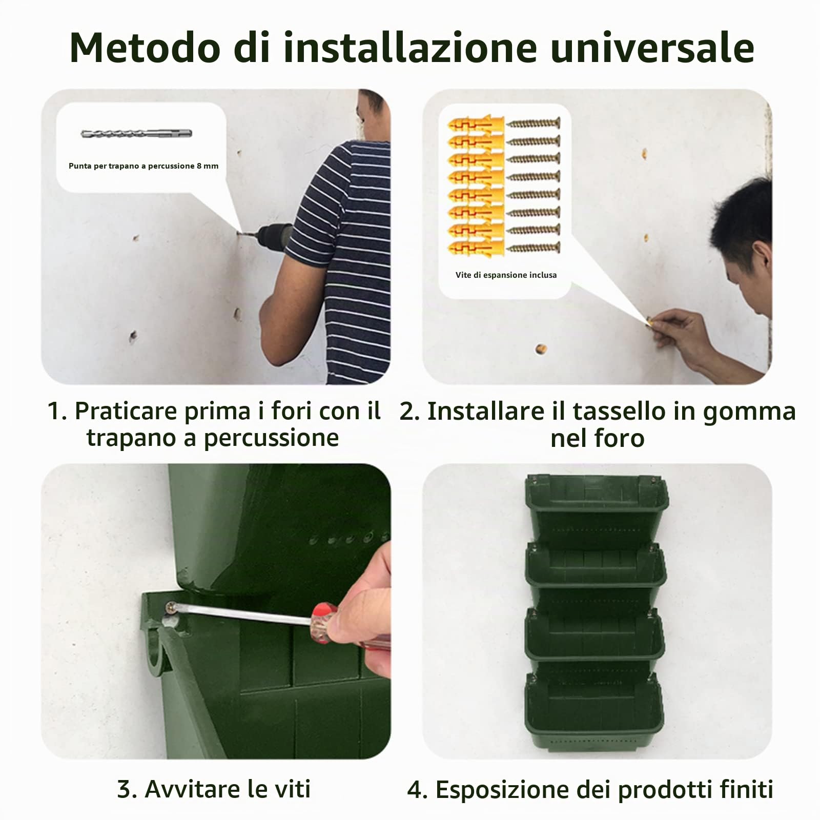 MENAYODA – Set di 4 vasi da parete verticali – Borse per piante sospese – con irrigazione automatica – per interni ed esterni – Verde scuro – per interni ed esterni – Balcone