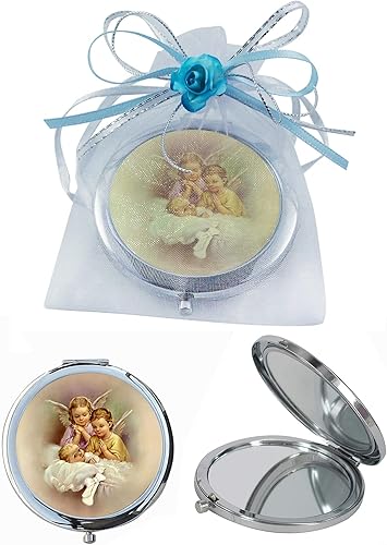 Miniatura 1 de WE Recuerdos de Bautizo / Baby Angels - Espejos compactos de maquillaje para niños, 12 unidades, con bolsas decoradas