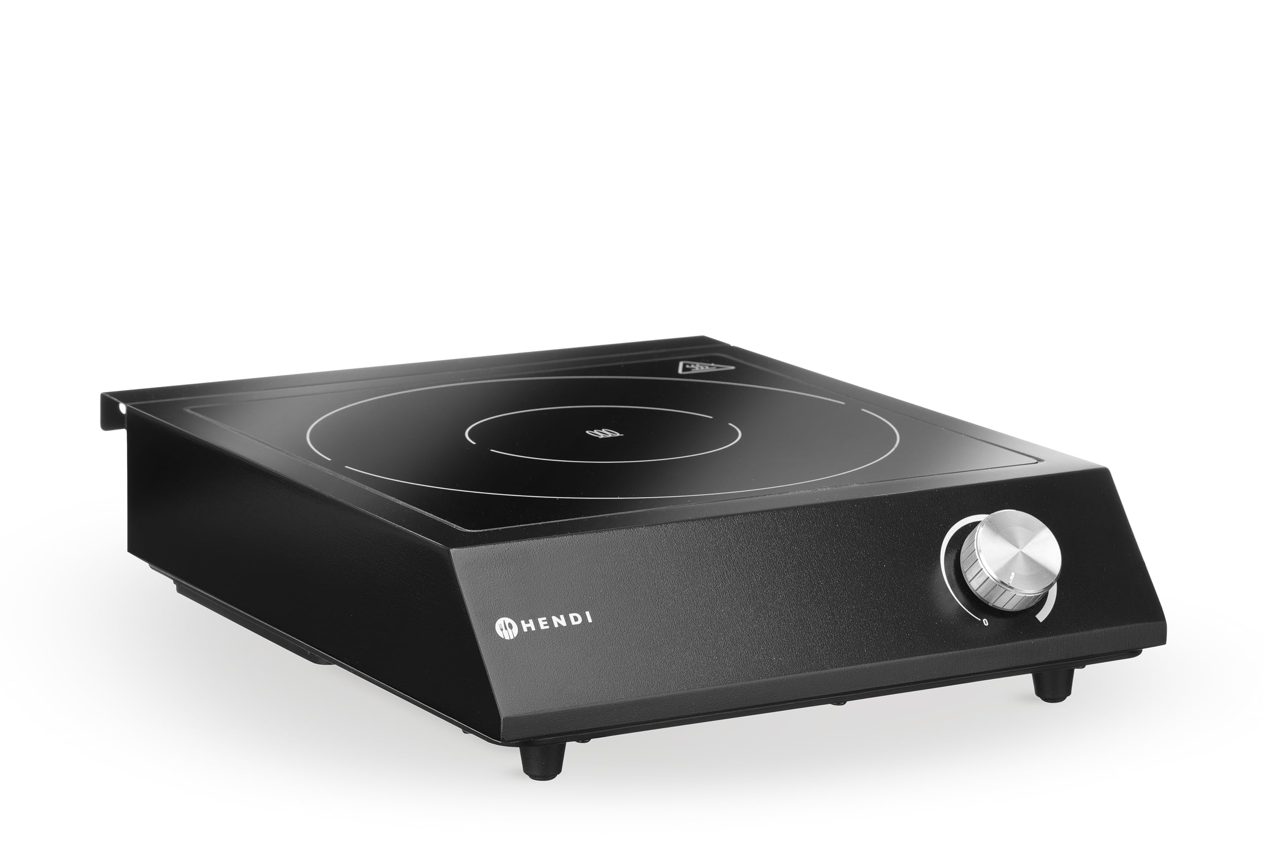 HENDI Plaque de cuisson à induction de table avec poêle et casserole, commande par bouton, 31 niveaux de puissance, 230V/3500W, 320x395x(H)95mm, verre, fer, acier inoxydable
