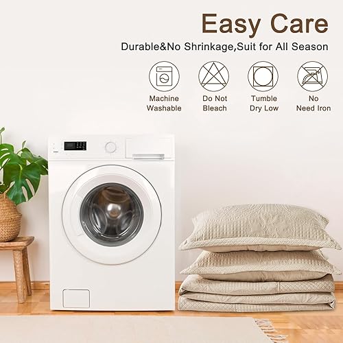 Miniatura 6 de Qucover Colchas tamaño King de gran tamaño de 120 x 120 pulgadas, color beige, juego de edredón California King, colcha ligera de microfibra suave