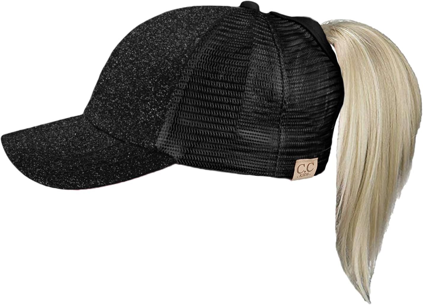 Adjustable High Ponytail Running Hat Black – Headbands Of Hope - Technical View