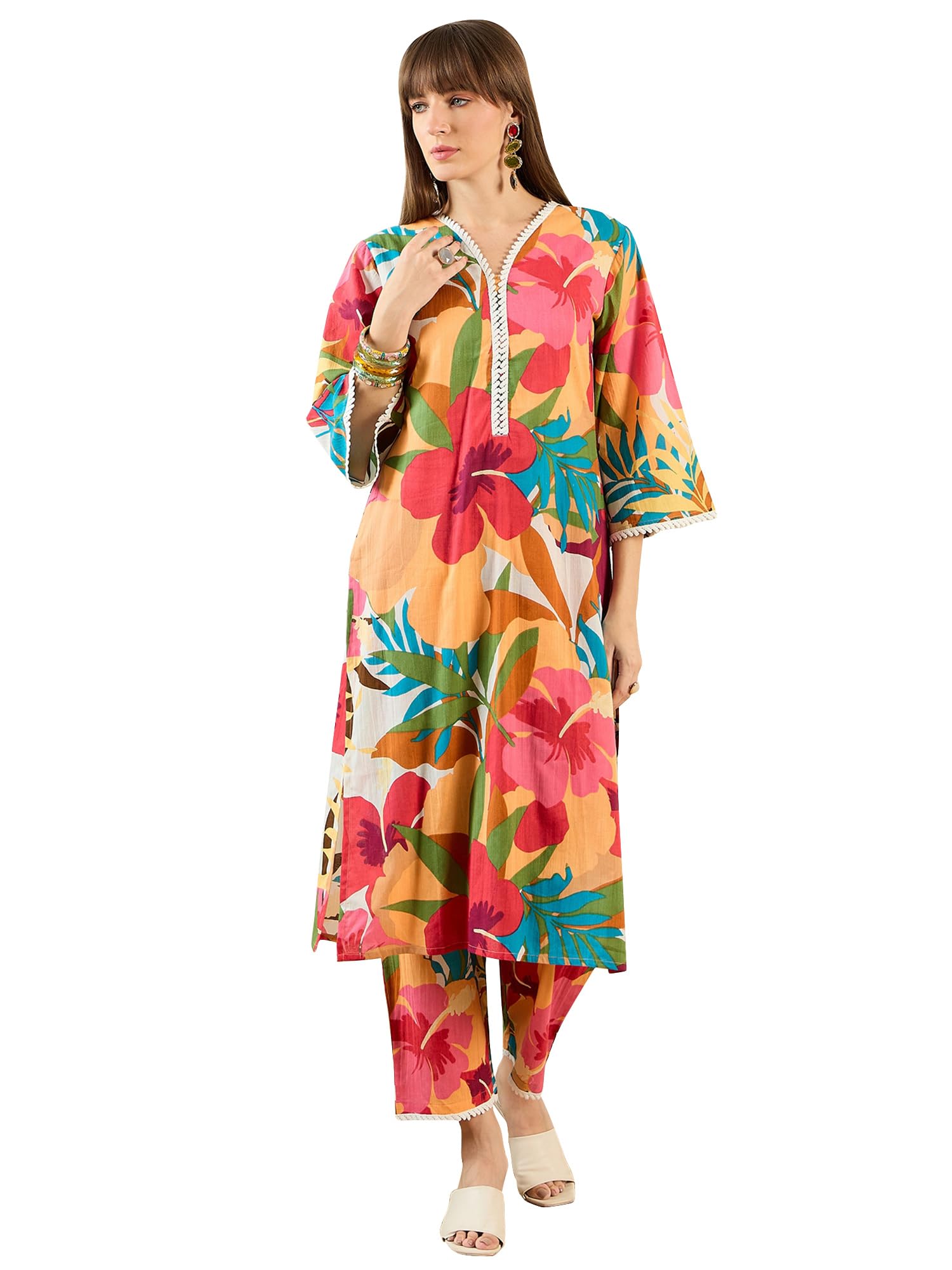 indo era Women's Multi Pure Cotton Printed Smart Casual Co-Ords Set (SHTUR6404)-picture-11