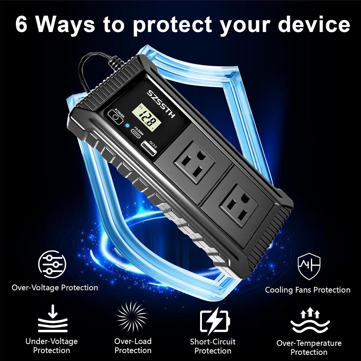 200W Car Power Inverter DC12V to AC110V, Car Charger with Dual AC Outlet 18W QC 3.0 USB-A and PD27W USB-C Fast Charger and Car Cigarette Lighter, Power Inverters for Road Trip,Camping,Work (Black)